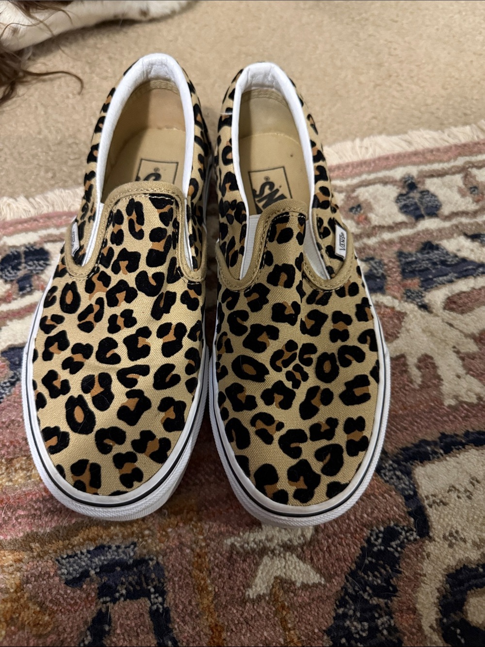 Vans Women’s Slip-On Sneakers in Leopard Print - Tan/Black - Picture 1 of 7